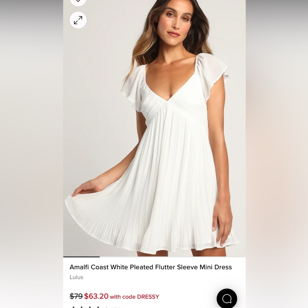 Amalfi Coast White Pleated Flutter Sleeve Mini Dress